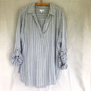 Plus size Sonoma Textured Striped Roll-Tab Shirt 2X